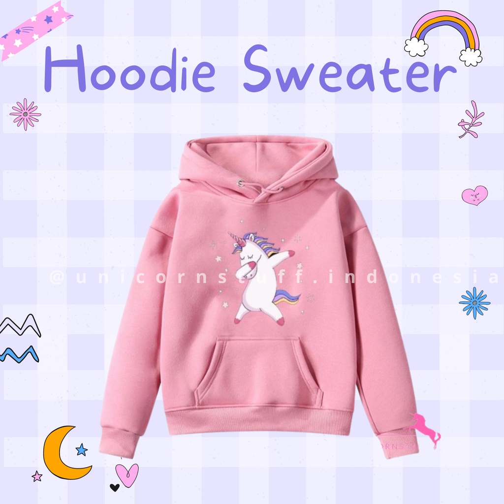 Sweater Hoodie Anak Perempuan Cewek Jaket Unicorn Pink Tebal Halus Perempuan Lucu Karakter dengan Topi