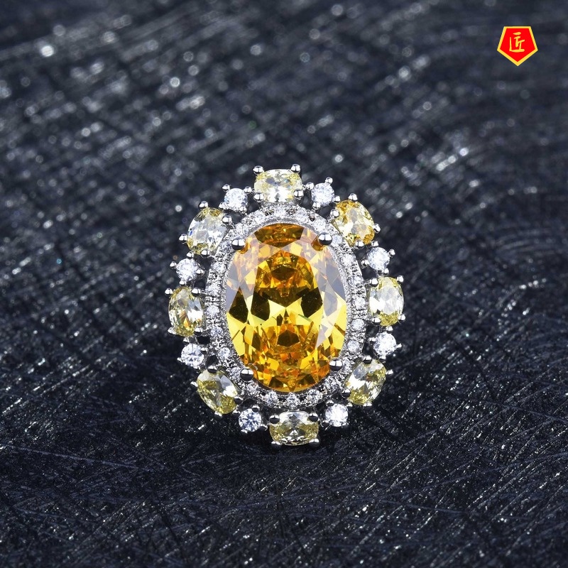 [Ready Stock]Elegant Luxury Colored Gems Yellow Diamond Women's Ring