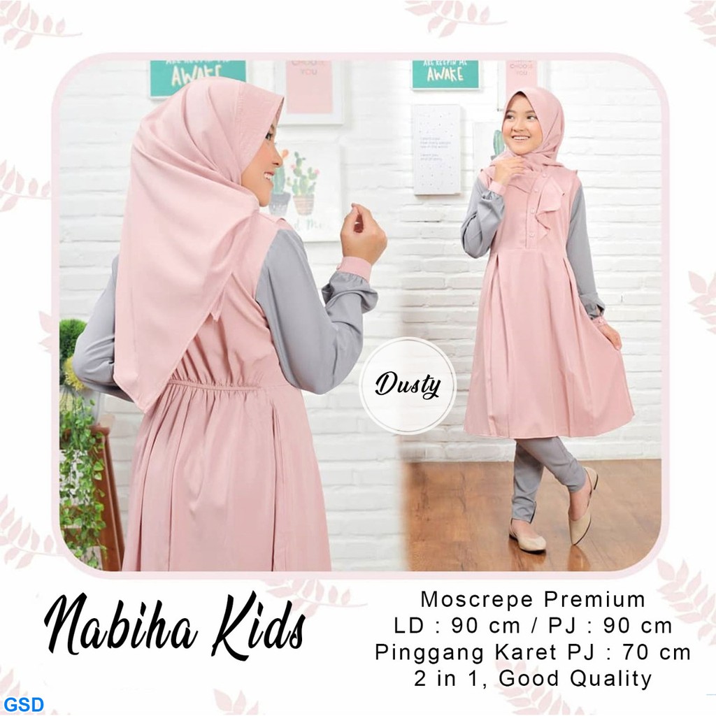 set nabiha kids/stelan baju muslim anak cewek/set baju hijab anak/setelan gamis syari anak murah