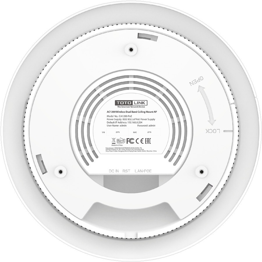 TotoLink AC1200 Wireless Dual Band Ceiling Mount AP - CA1200-PoE