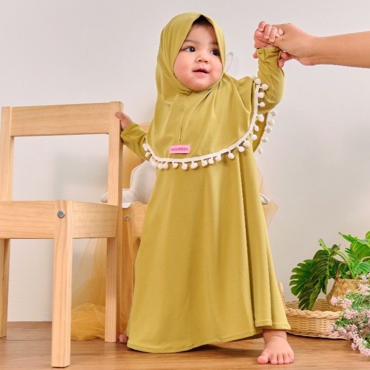 Gamis Anak / Gamis Anak Perempuan Pompom Khaireen Newborn - 5 Tahun / Gamis Bayi