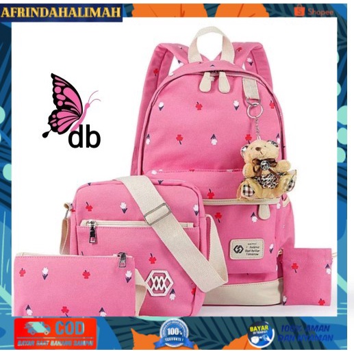 

[TERBARU] Tas Sekolah Anak Perempuan Set 4in1 Tulip Backpack - Navy