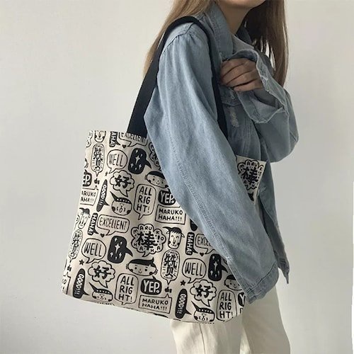 Totebag Kuliah Sekolah Kerja Lucu tote Bag Kece Kekinian Variasi Tote Bag Kpop Aesthetic Totbag Tootbag Kanvas Korean Style Printing