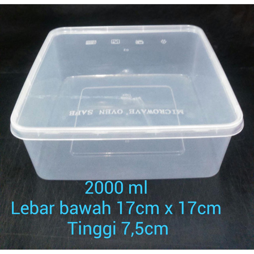 Box makanan Plastik Microwave Thinwall 2000 ml segi 1 pak isi 10 set [plus tutup]
