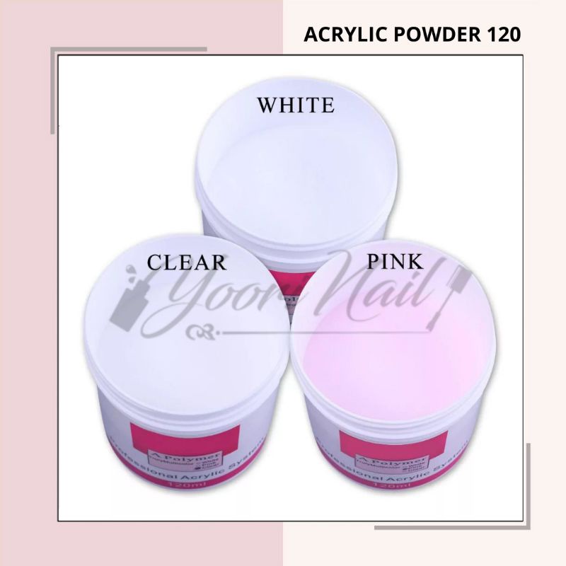 Acrylic powder ezflow 120ml polymer powder nail art 3d extension clear pink white bubuk akrilik kuku