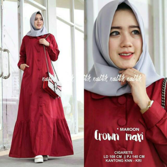 Crown maxi / busui / kancing hidup / crown maxy / gamis cantik / aple mustard grey black hitam krem