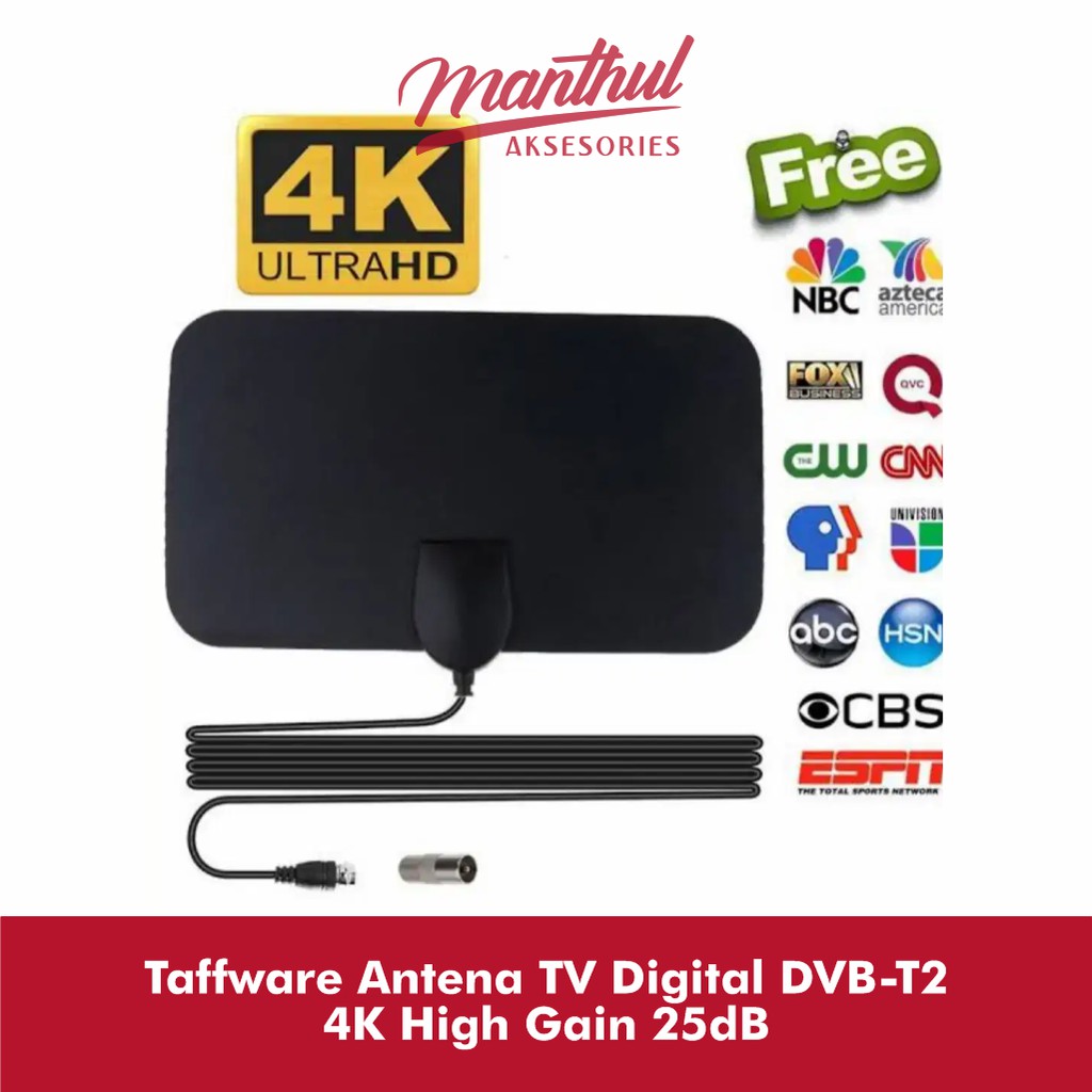 Taffware Antena TV Digital DVB-T2 4K High Gain 25dB