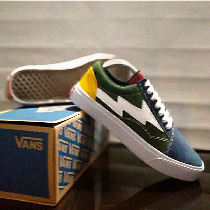 SPESIAL EDITION SEPATU VANS REVENGE X STORM CUSTOM COLOR NAVY GREEN YELLOW LOGO FLASH/PETIR LEATHER CANVAS ORIGINAL