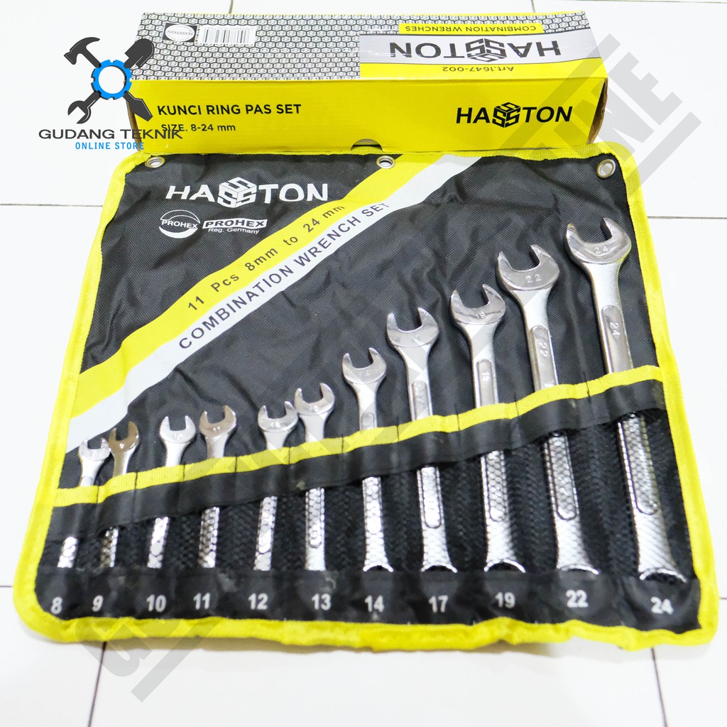 Kunci Ring Pas 1 SET 11pcs 8 - 24mm 1647-002 HASSTON PROHEX / Combination Wrenches Set 8 - 24mm 11 Pcs Hasston Prohex