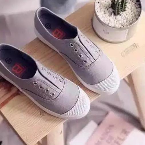 Terbaik Original Sepatu Kets Slip On Rubber Tanpa Tali Wanita Women Md 03 Flat Shoes - Putih, 37