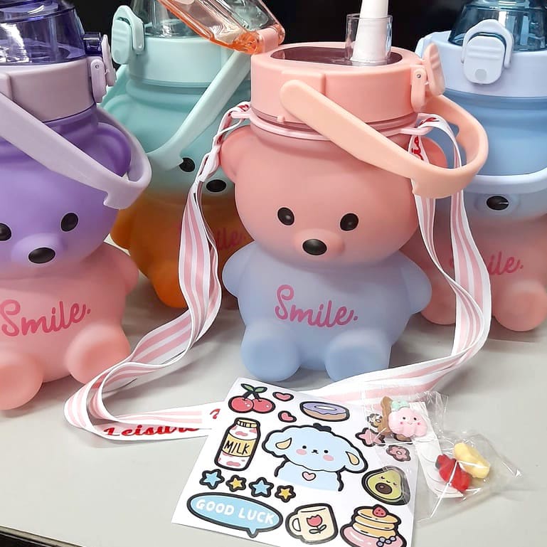 botol minum anak teddy bear botol minum kekinian 1.5 liter botol minum pelangi gratis sticker 2D dan 3D