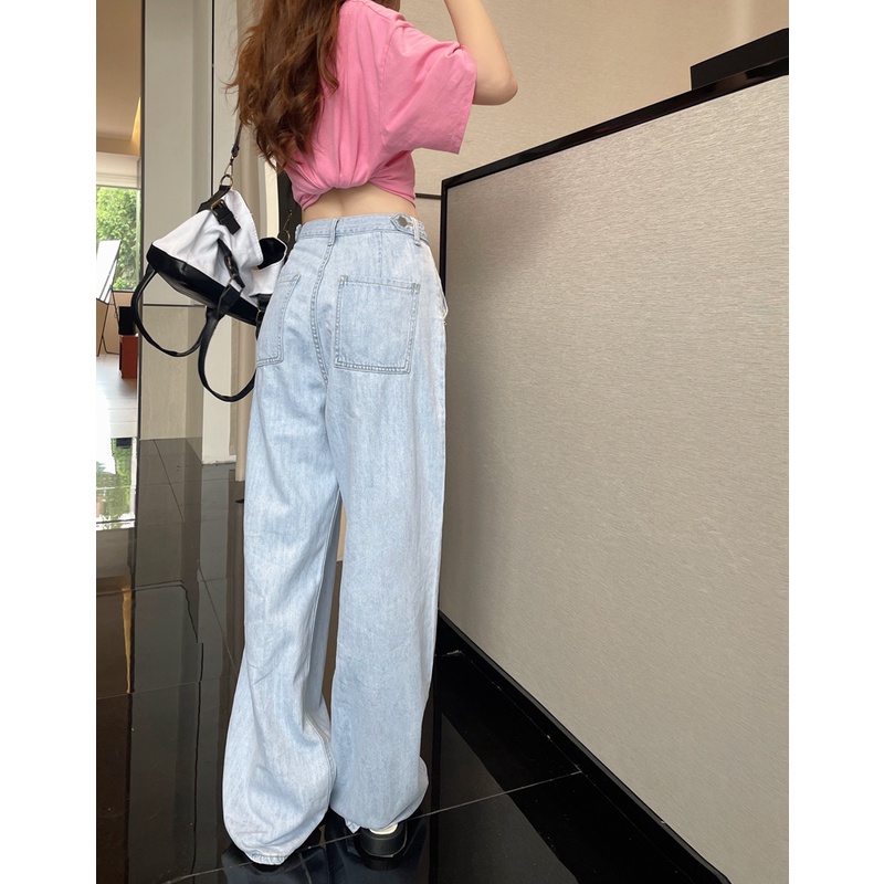 Celana Jeans Wanita Loose Kekinian Korean Style Boyfriend Celana Panjang Jeans Wide-legged High Waist Jens Kulot