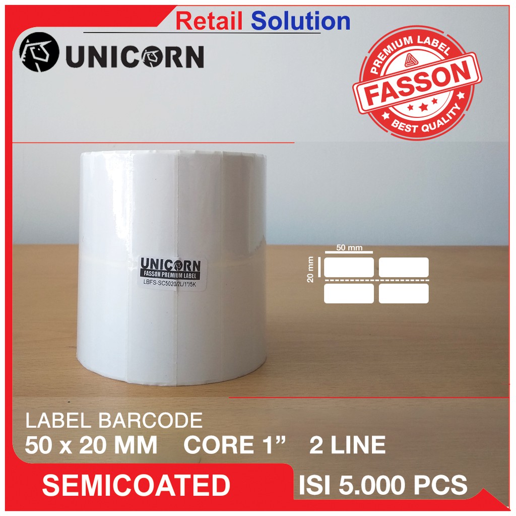 Stiker Label Barcode Semicoat 50x20mm / 50x20 mm / 50 x 20 mm / 5x2CM
