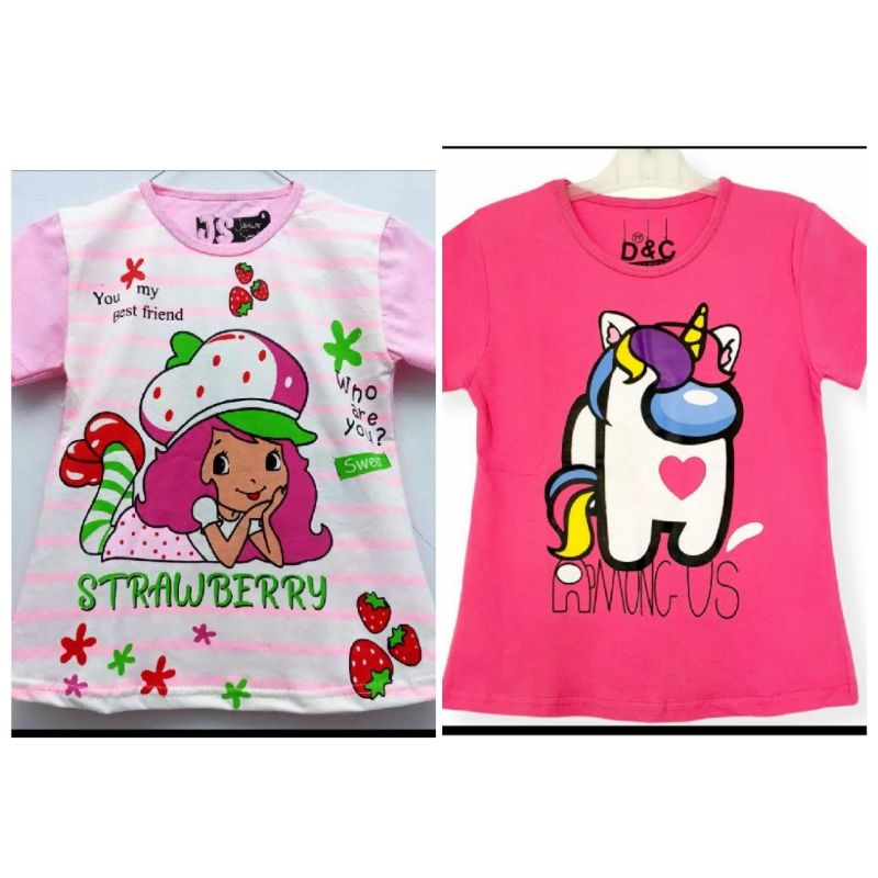 kaos anak strawberry short cake among pink