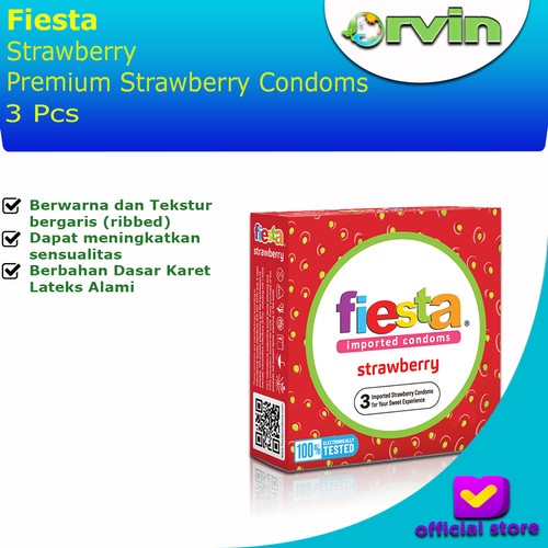 Terbaru Kondom Fiesta Strawberry isi 3 Pcs | Kondom Rasa Strawberry