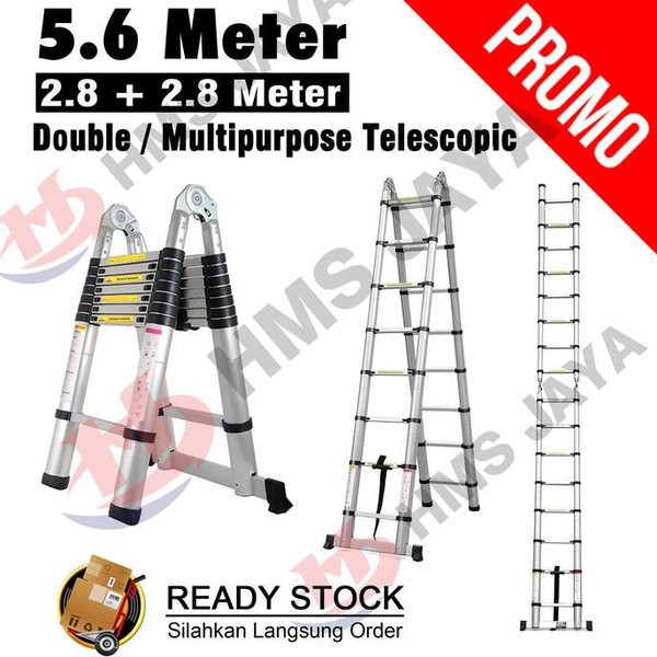 Tangga Aluminium Teleskopic Telescopic 5.6m 2.8+2.8 STEADY lipat Alu