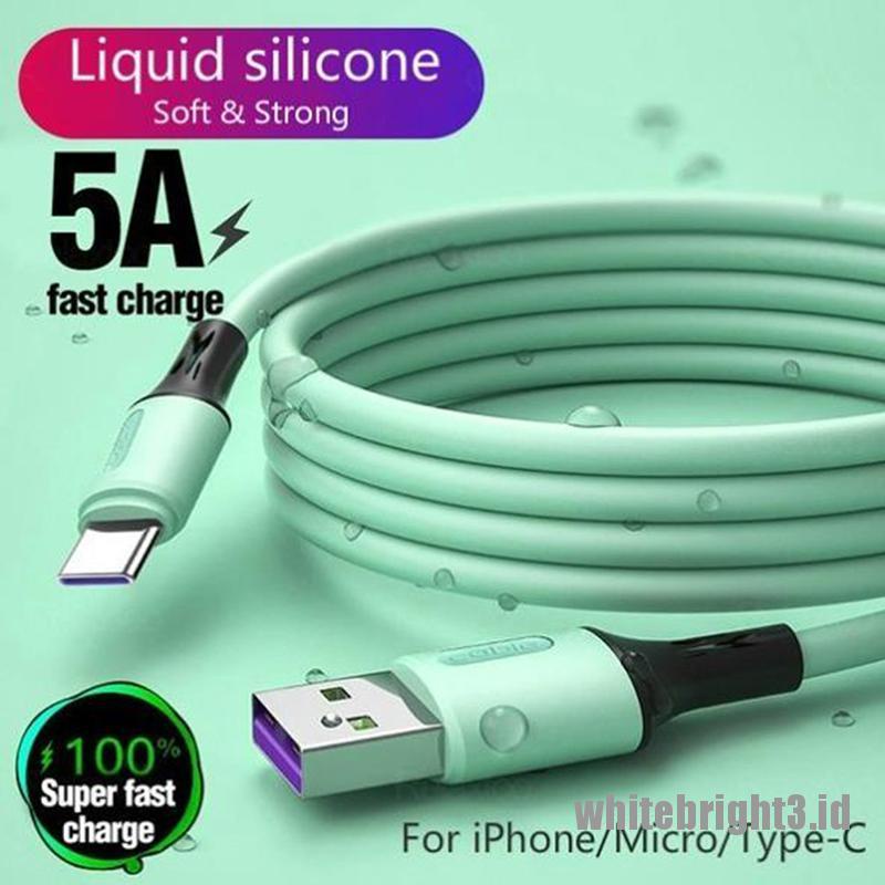 &lt; White3 &gt; Kabel Data / Charger USB 5A Fast Charging Bahan Silikon Panjang 1.2m / 1.8m