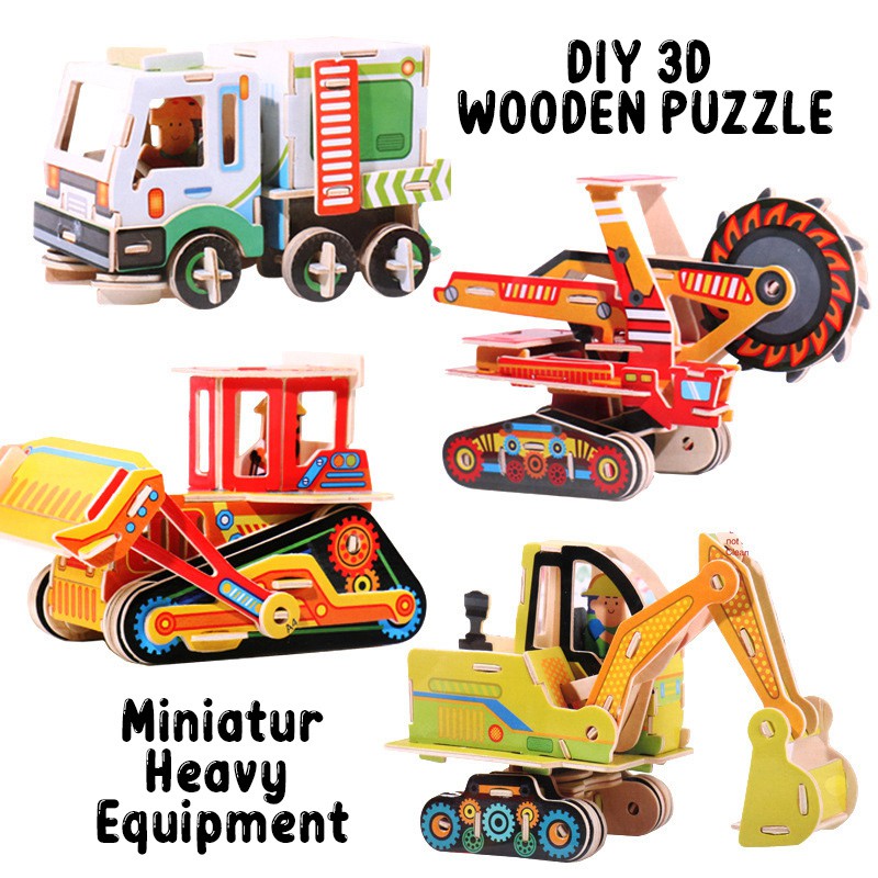 DIY 3D Miniatur Heavy Equipment Alat Berat Puzzle Mainan Kayu