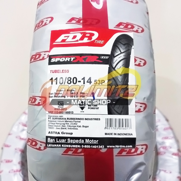 Ban Motor FDR Sport XR Evo 110/80 - 14 Tubeless Beat Scoopy Vario Mio