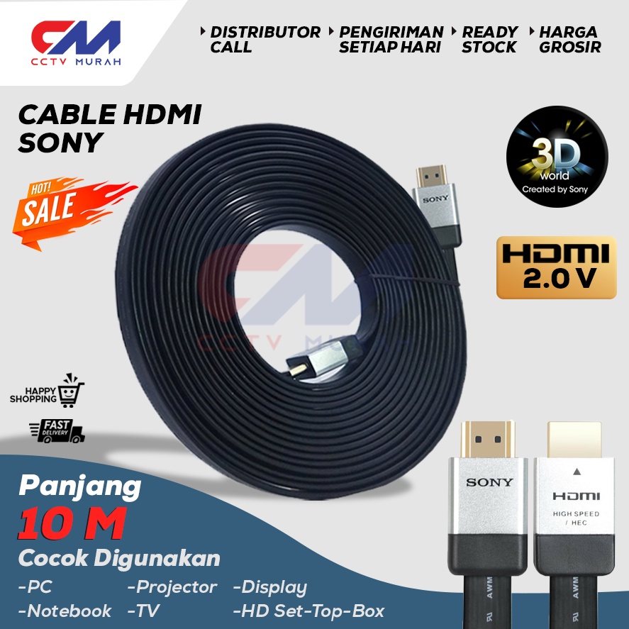 KABEL HDMI SONY - CABLE HDMI TO HDMI - GOLD PLATE 3D Support - VERSI 2.0 - 10 METER