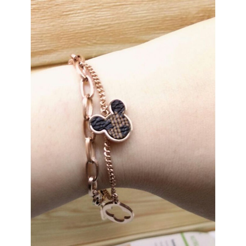 Gelang rantai lv / gelang titanium lv mickey / gelang rantai titanium lv mickey / gelang 2 layer