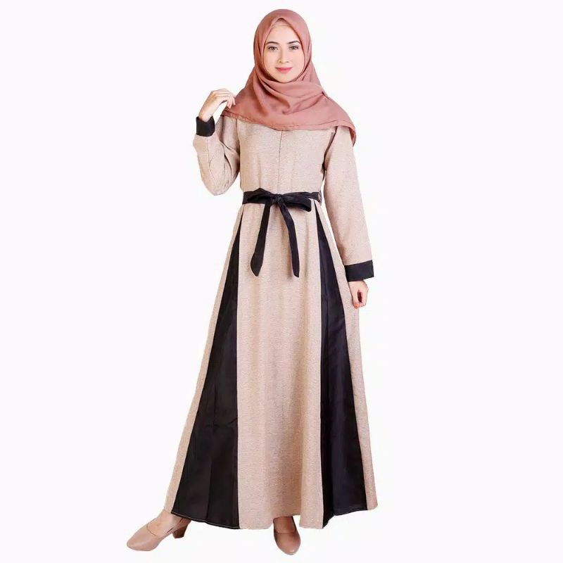 Long Dress Gamis maxi Wanita Muslim kombinasi warna - Lestari