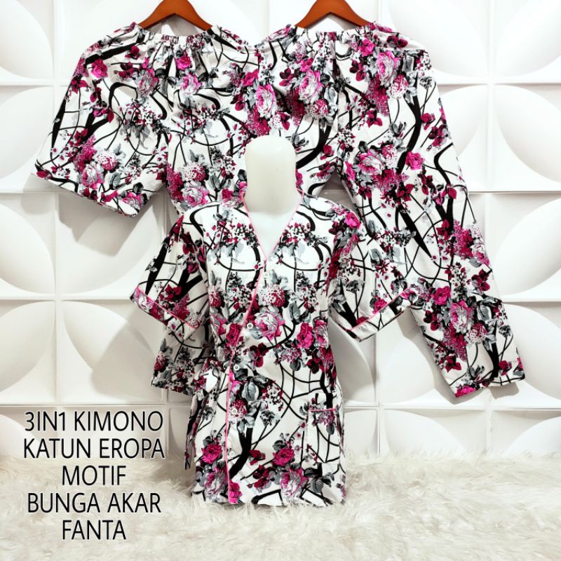 Piyama Kimono 3 in 1 dewasa motif Bunga sakura-Akar Fanta KMN