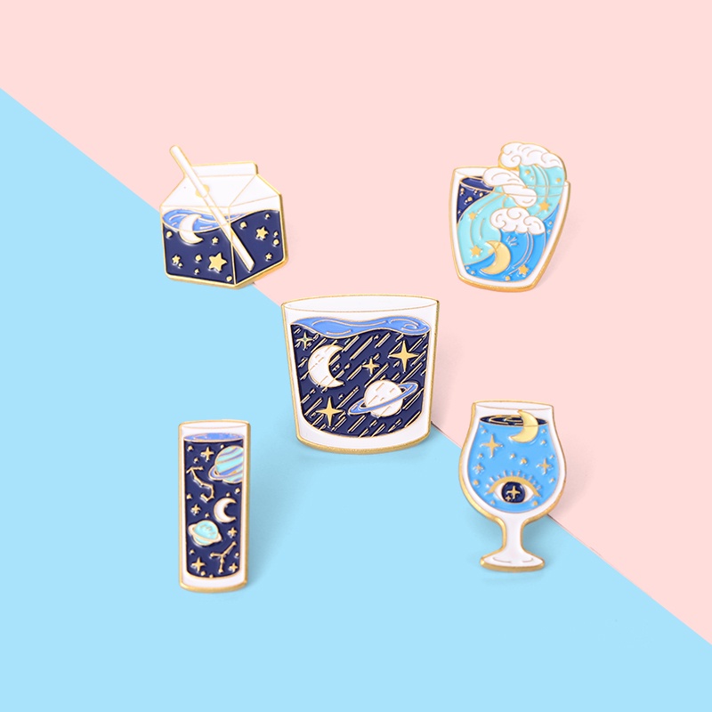 Starry Sky Bottles Enamel Pins Universe Sea Planet Brooch Lapel Badge Bag Cartoon Astronomy Jewelry Gift for Kids Friends