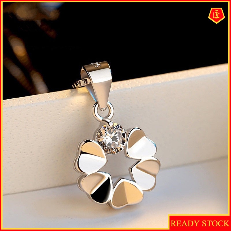 [Ready Stock]Cute Fashion Jeweled Pendant Love Silver Necklace