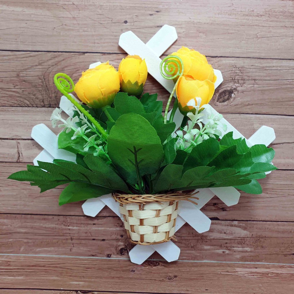 Hiasan Bunga Gantung 17cm x 17cm/ Bunga Plastik/  Bunga Artificial/ Bunga Palsu-Kuning