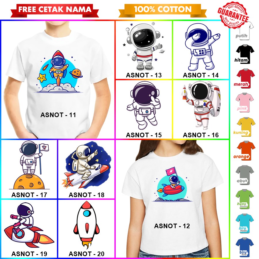 [FREE NAMA!!] Baju Kaos COUPLE  ANAK DAN DEWASA ASTRONOT BANYAK MOTIF