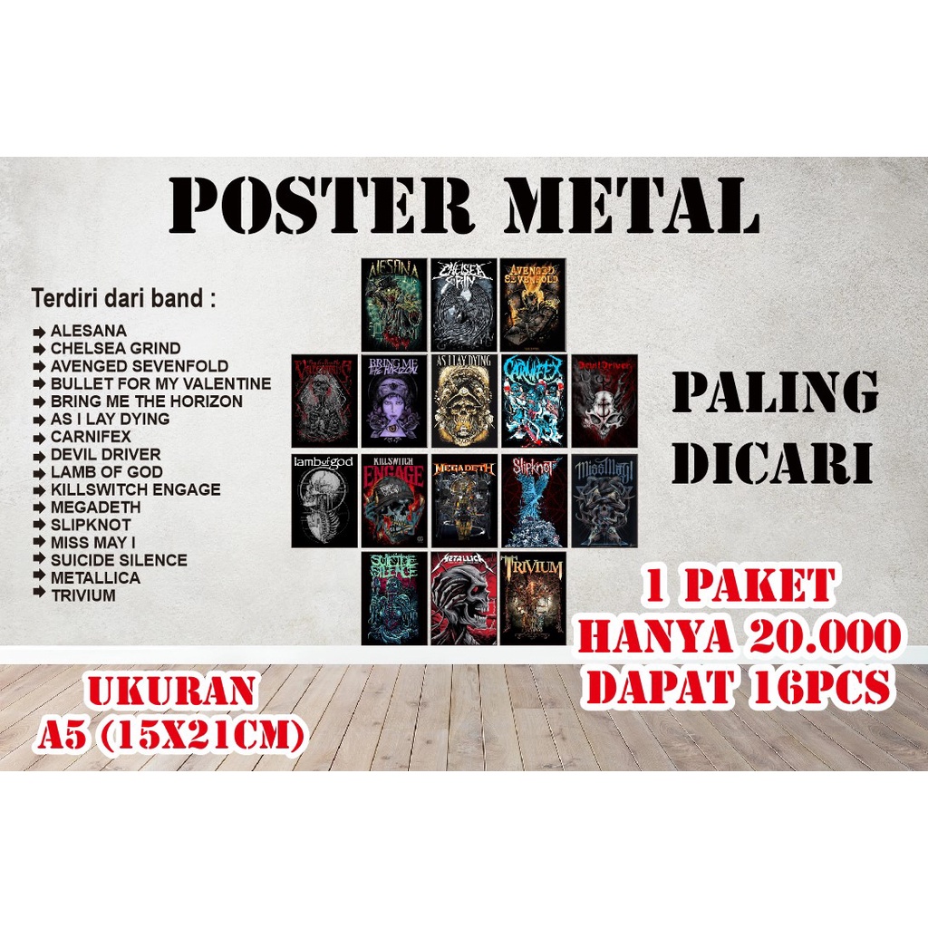 Poster metal - poster metal murah - poster metal isi16pcs - poster band metal