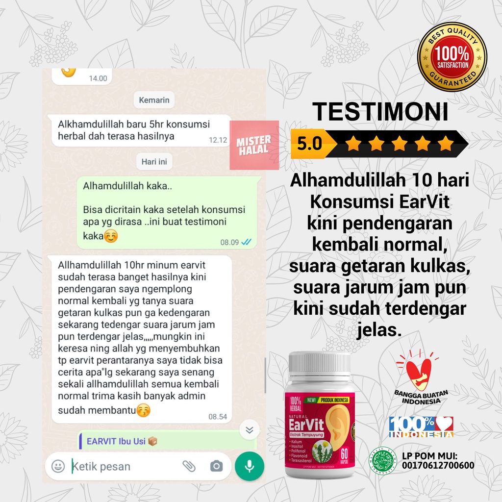 EARVIT Obat Gangguan Telinga, Obat Tinnitus, Telinga Berdenging, Berdengung, Mendengung Pada Telinga Kiri/Kanan, Obat Congek Telinga Bernanah, Infeksi Telinga, Curek, Bisa Untuk Anak Dan Dewasa