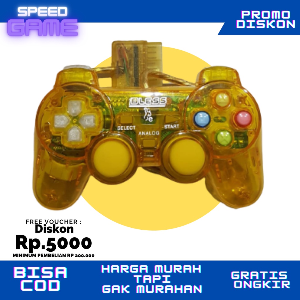 Stik stick PS 2 PS2 TW BLESS Transparan Lampu Warna Kelap kelip