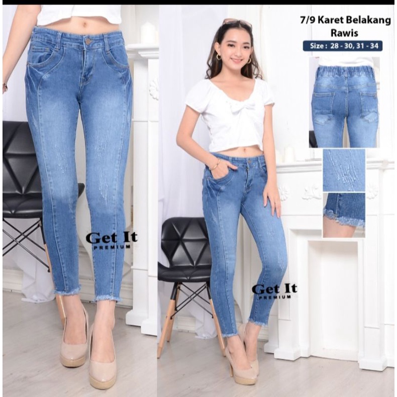 JEANS WANITA PINGGANG KARET/PINGGANG KARET TULANG 7/9 JUMBO 31-34