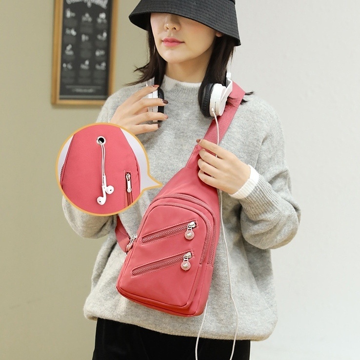 TAS SELEMPANG WANITA ANTI AIR PINK TA527P3 WAIST BAG OREGON CEWEK SLINGBAG DADA BAHU PUNGGUNG REMAJA KEKINIAN BATAM MURAH KOREA PREMIUM BRANDED FASHION SIMPLE CASUAL