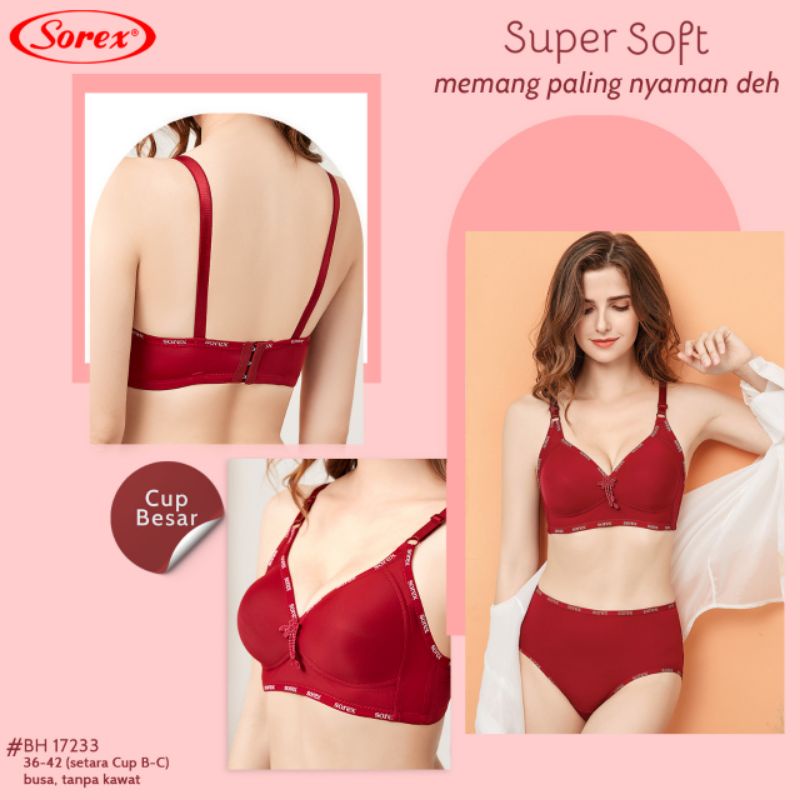 Sorex casual style bra 17233 (36-42) tanpakawat, Busa tipis cup besar