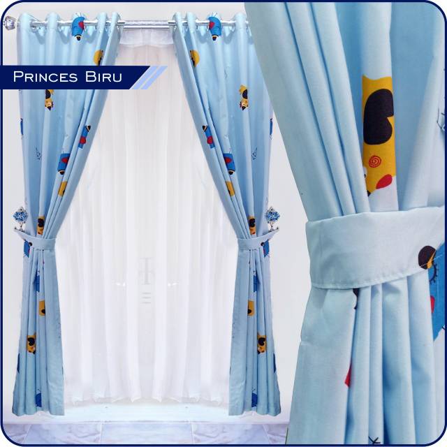 Gorden Katun Motif Princess Biru L110xp200 Dekorasi Kamar Anak Perempuan Tirai Jendela Pintu Shopee Indonesia