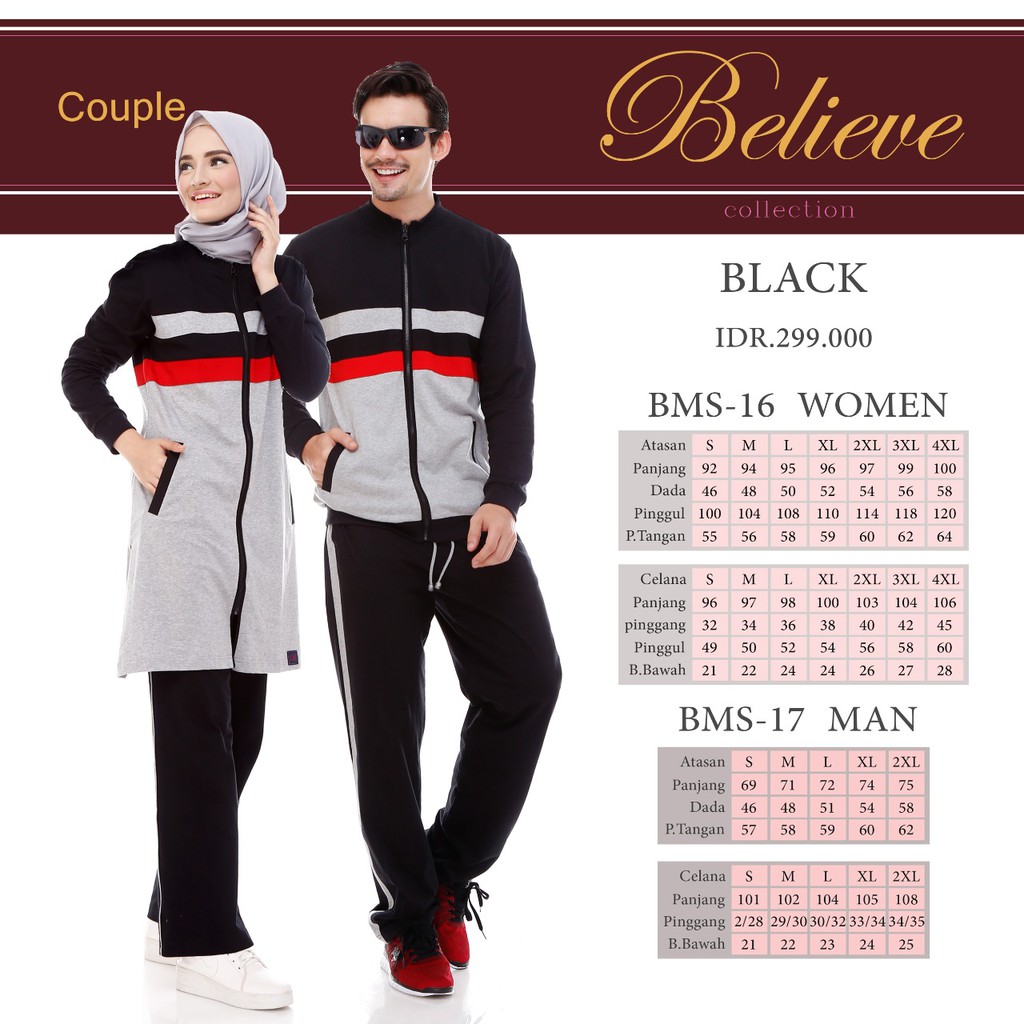 Couple Setelan Baju Olahraga Wanita Pria Believe BMS 16 Dan BMS 17