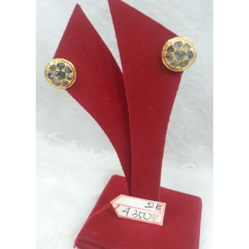 INT145GW14GW giwang emas model permata intan berlian asli natural berat 4.350 mata 16 biji kadar 22k