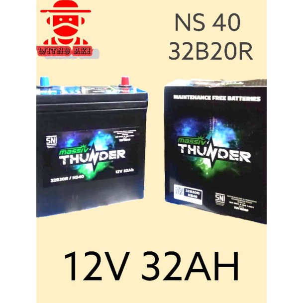 aki maintenance free ns40 12v 32ah kering massiv thunder