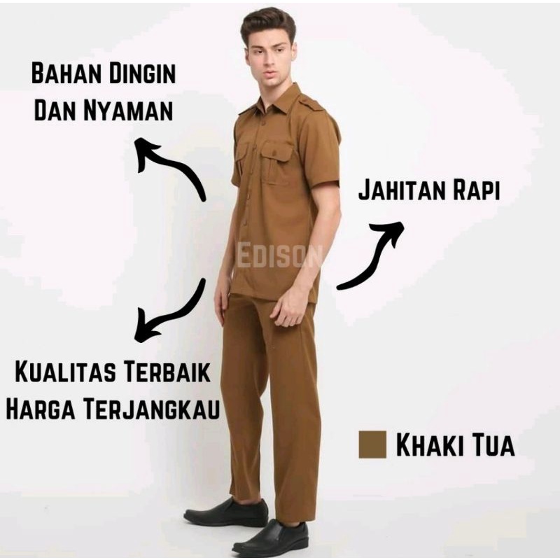 BAJU SERAGAM PNS ASN PRIA COKLAT KAKI BAHAN WOOL IMPORT DAN KATUN