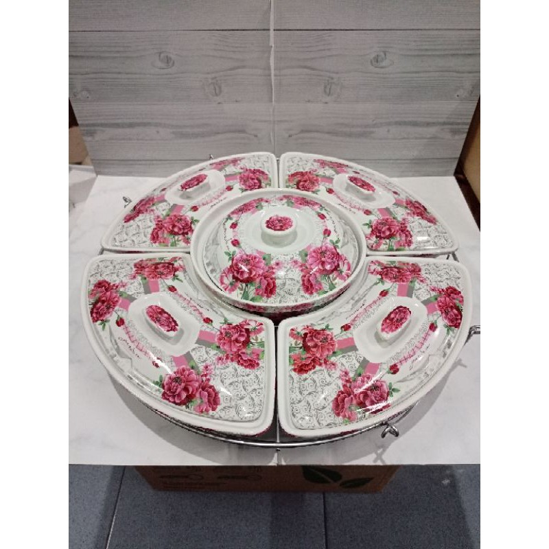 Prasmanan Putar Keramik Bunga Garden Pink Capodimonte