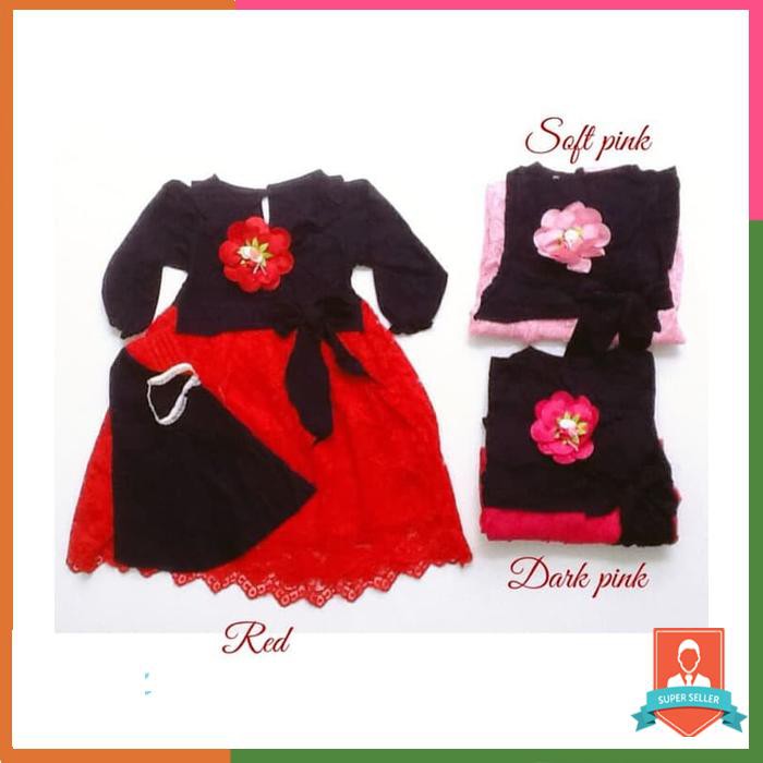 Baju Muslim Gamis Dress Jilbab Brokat Bunga Anak Bayi Perempuan