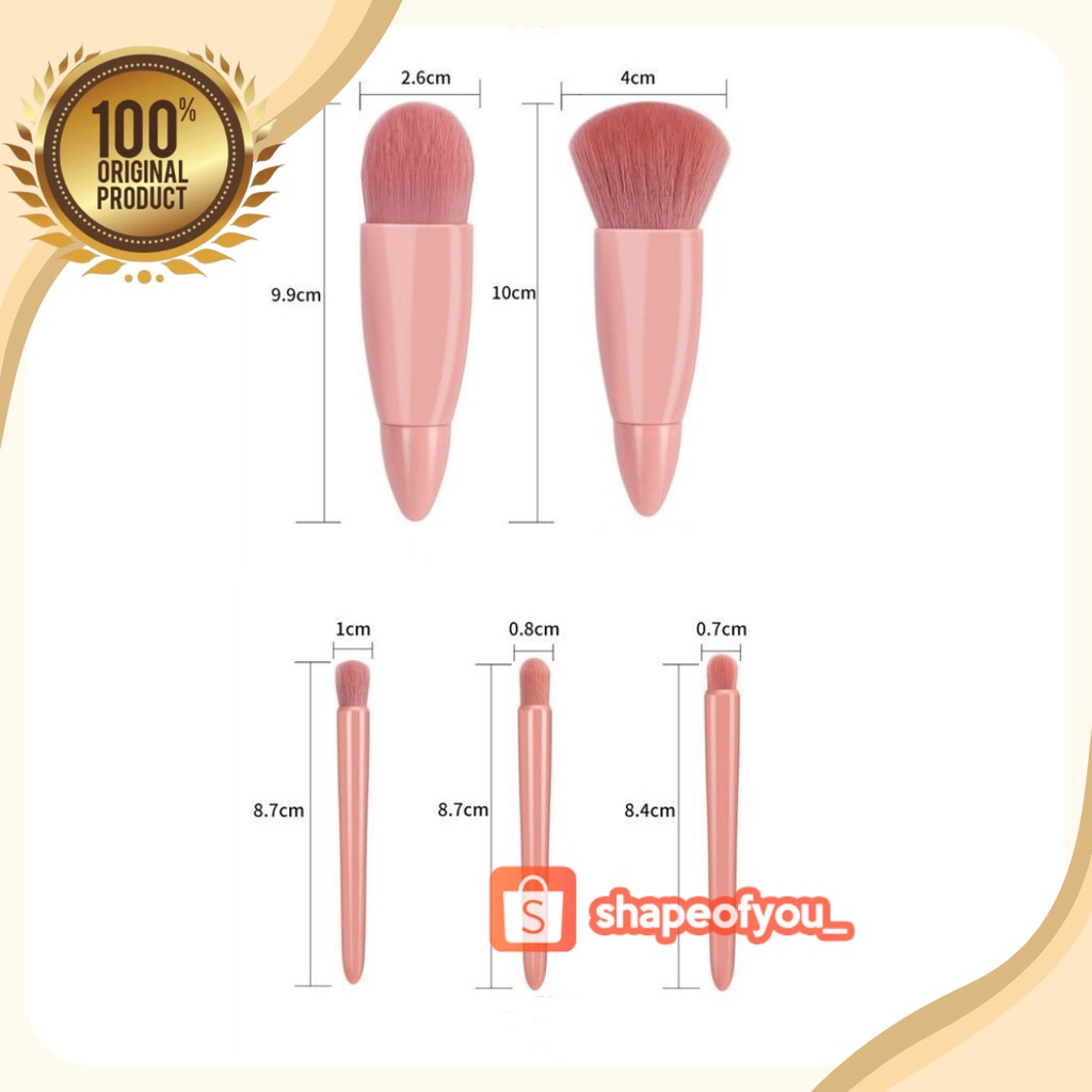 Kuas Rias Makeup Set 5in1 Premium Brush Lembut Desain Kekinian Ada Kaca Warna Coklat Kuas Rias Korea