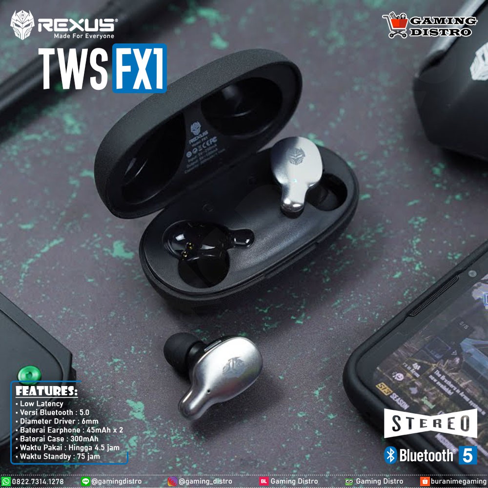 Headset Gaming Rexus TWS FX1 - Rexus True Wireless Stereo FX1