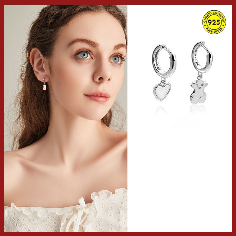 Anting Tusuk Asimetris Bahan Sterling Silver 925 Untuk Wanita