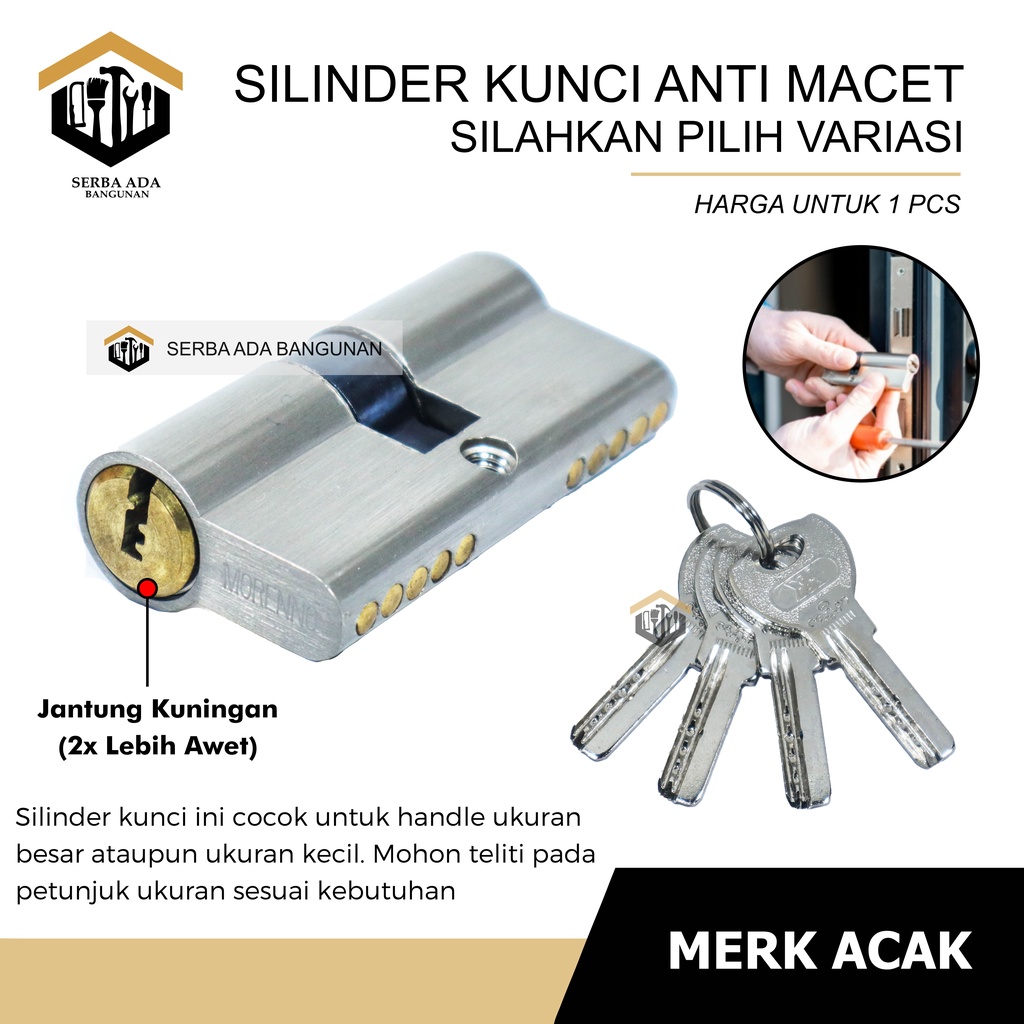 SILINDER KUNCI PINTU ALUMUNIUM (JANTUNG KUNINGAN) COMPUTER ANTI DUPLIKAT / ALUMUNIUM DOOR LOCK