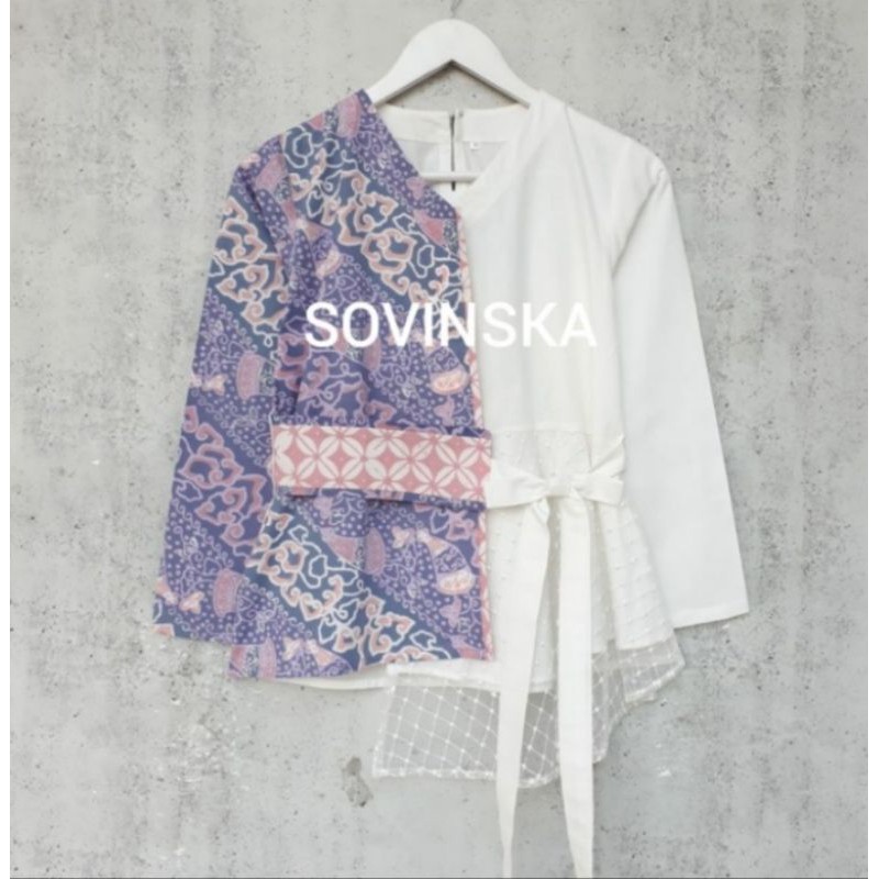Atasan Batik Blouse Batik Wp 140 Bk purple ungu original by sovinska