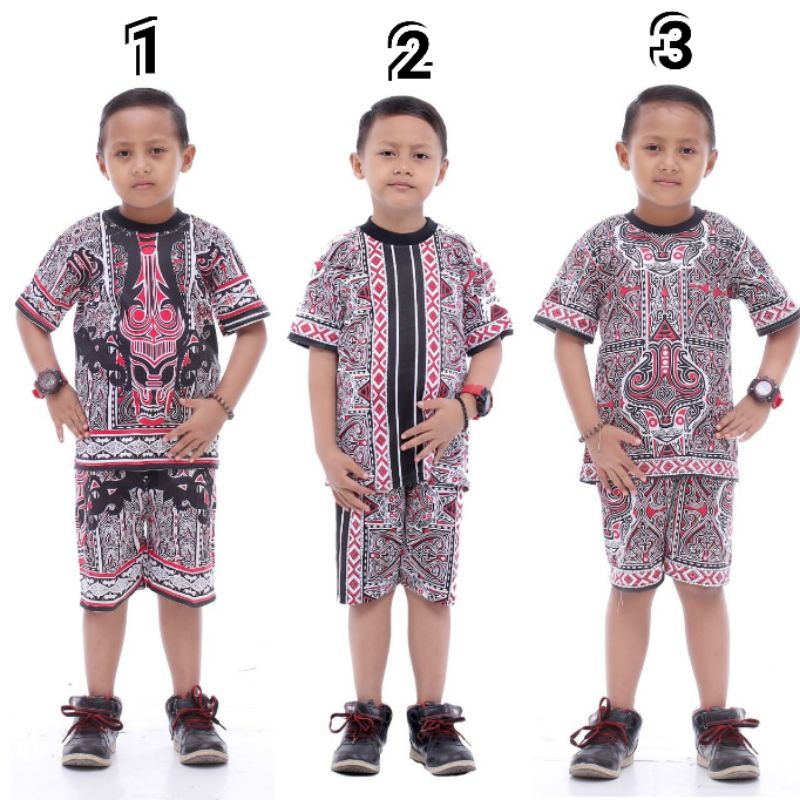 &quot;PROMO&quot; SETELAN KAOS ANAK BATIK ABSTRAK MOTIF GORGA 1-10thn / SET KAOS ANAK MURAH